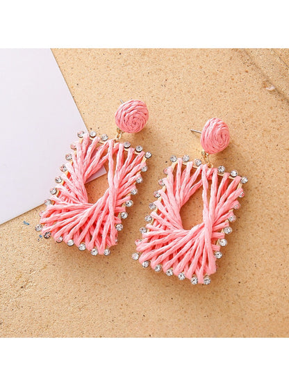 Earedge raffia square drop earrings photographed with natural lighting