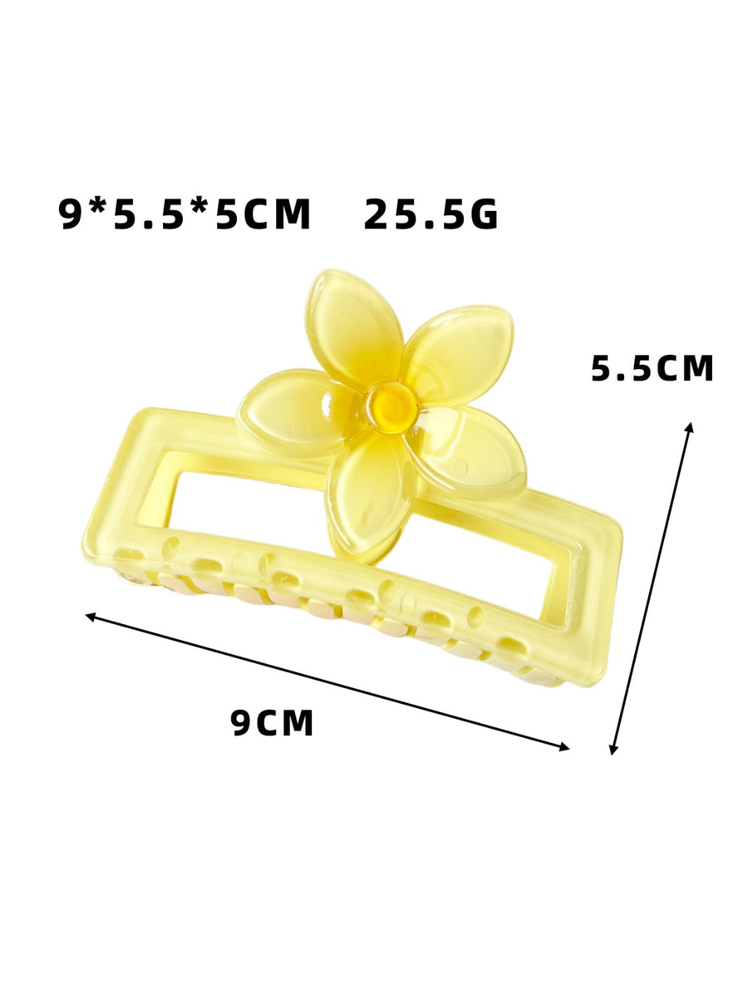 Side view of Beau square ombre flower shaped claw clip highlighting curved petals and clasp