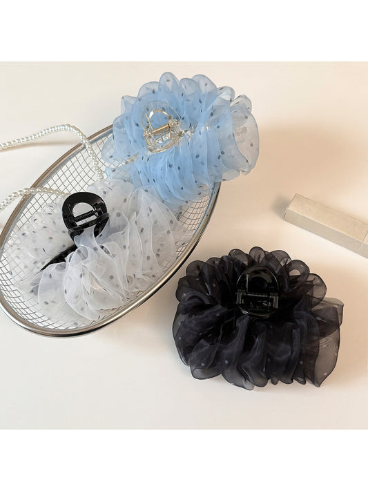 Beau - Cloud Ruffle Mesh Polka Dot Hair Claw Clip