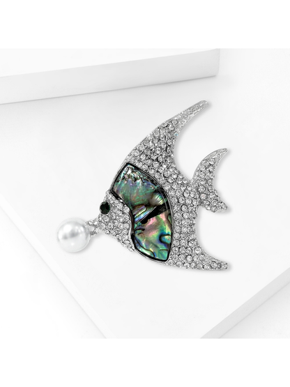 Brovia - Silver Tone Tropical Fish Alloy Brooch Pin