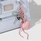 Keypus - Faux Leather Heart and Beaded Bow Charm Keychain