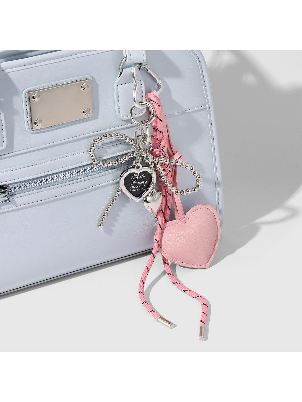 Keypus - Faux Leather Heart and Beaded Bow Charm Keychain