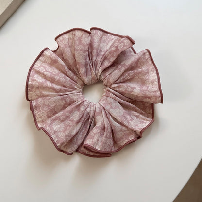 Gifty - Rose Print Layered Ruffle Fabric Hair Scrunchie
