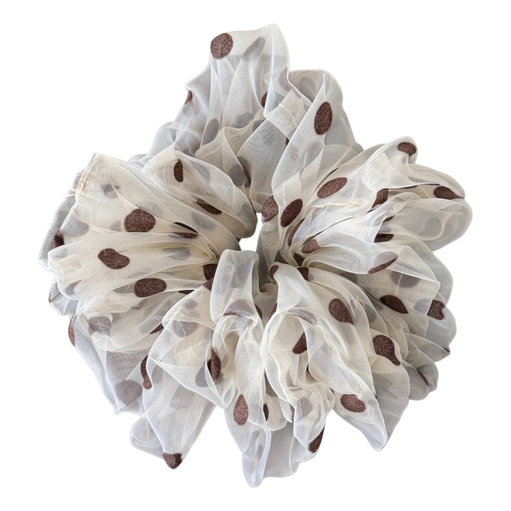 Gifty - Sheer Brown Polka Dot Mesh Scrunchie