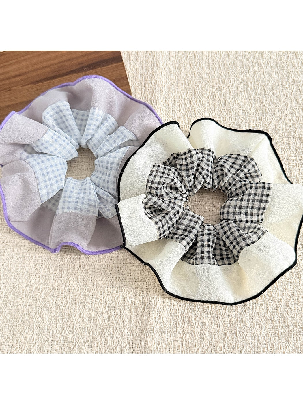 Gifty - Plaid Patchwork Mesh Ruffled Scrunchie