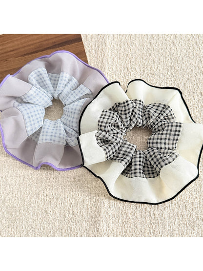 Gifty - Plaid Patchwork Mesh Ruffled Scrunchie