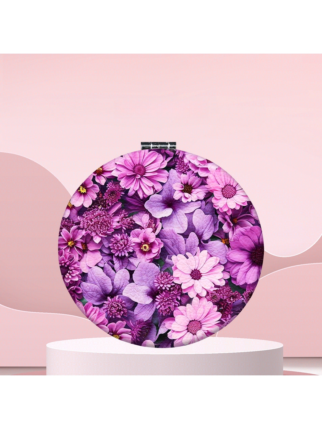 Mirroray - Round Floral Print Portable Folding Makeup Mirror