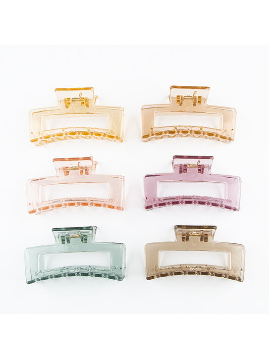 Beau - Clear Solid Color Openwork Square Claw Clip