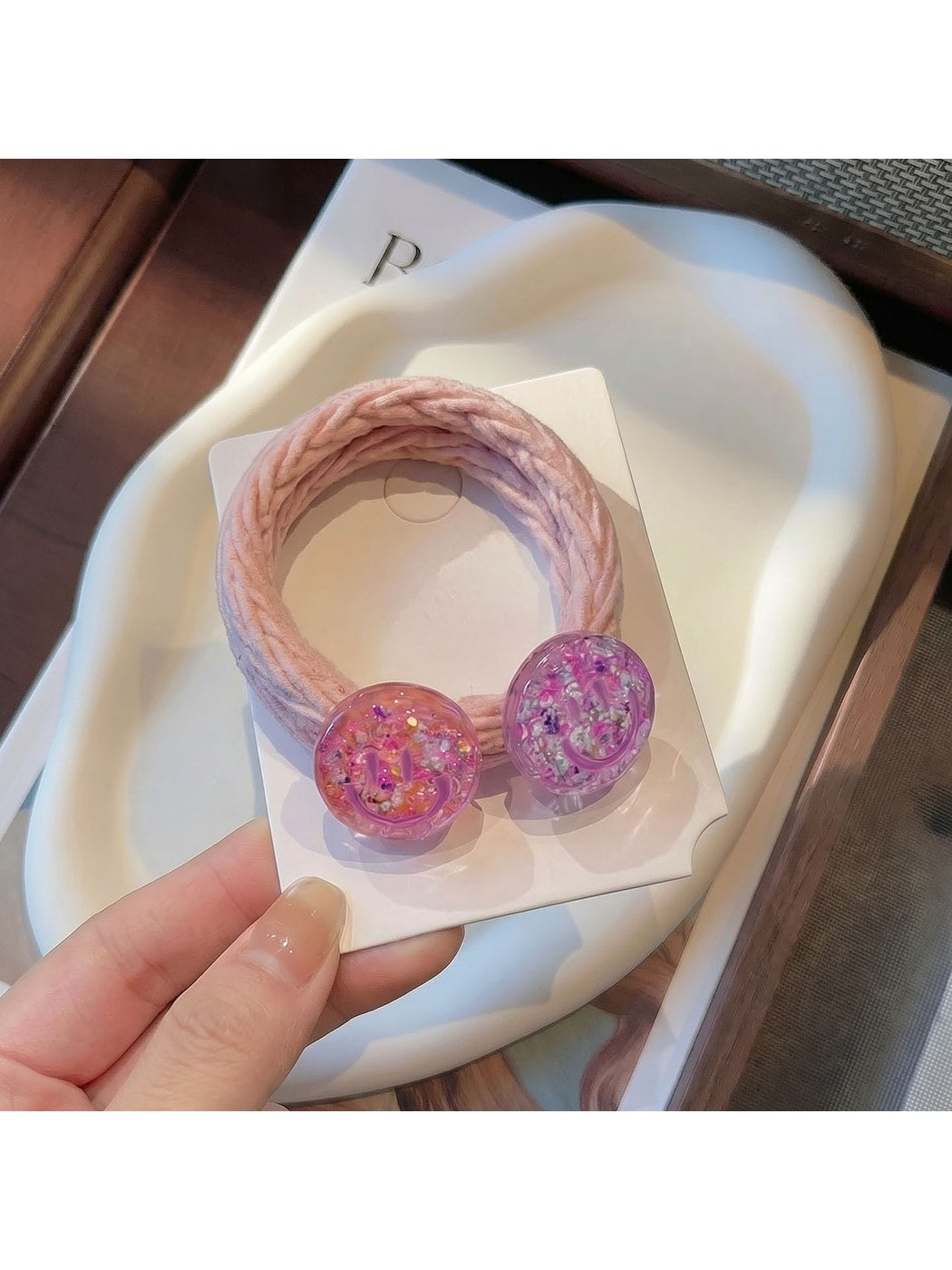 Gifty - Smiley Face Woven Elastic Textured Hair Tie