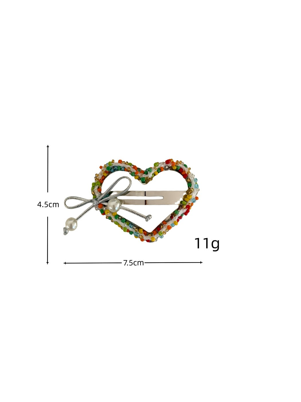 Beau - Heart Bow Beaded Front Hair Clip
