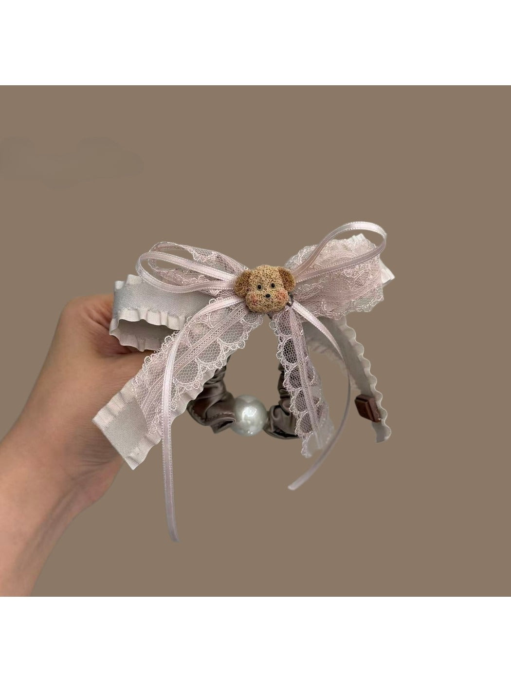 Gifty - Lace Ribbon Bow Animal Detail Ponytail Scrunchie