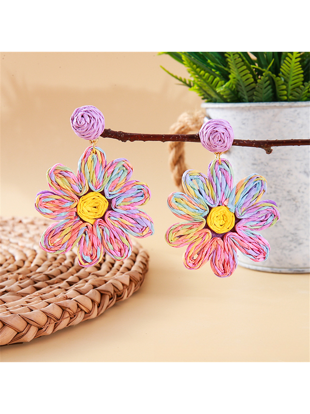 Earedge - Bohemian Floral Petal Raffia Stud Earrings