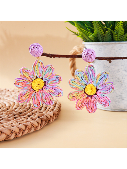 Earedge - Bohemian Floral Petal Raffia Stud Earrings