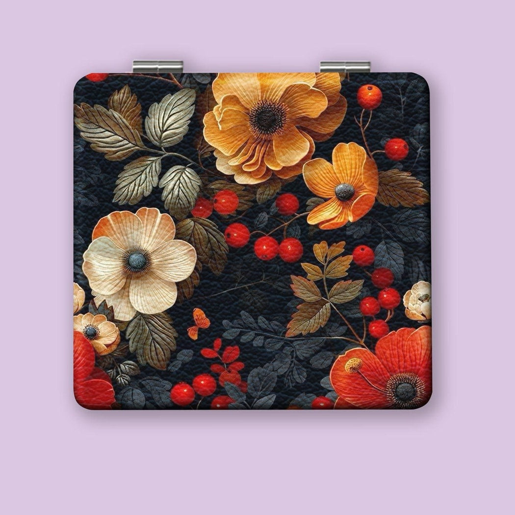 Mirroray - Retro Floral Print Foldable Portable Makeup Mirror