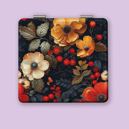 Mirroray - Retro Floral Print Foldable Portable Makeup Mirror