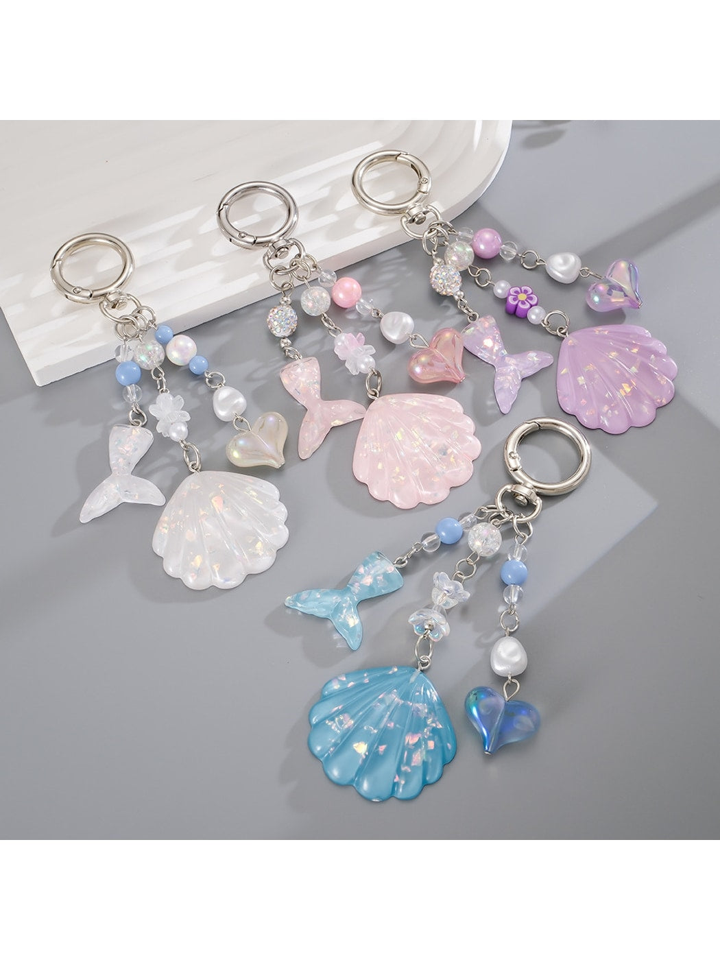 Keypus - Decorative Shell and Fish Tail Purse Charm Keychain