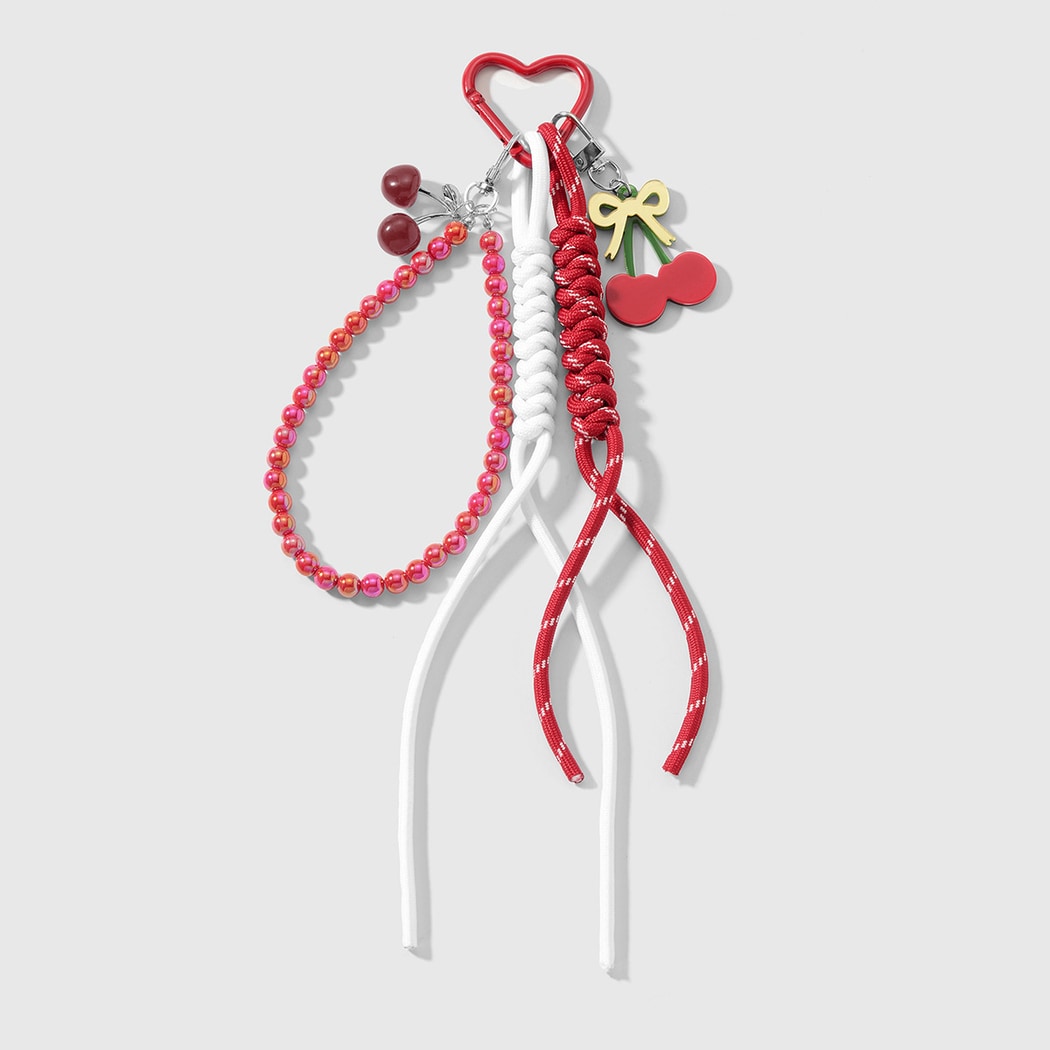 Keypus - Cherry and Heart Accent Beaded Keychain