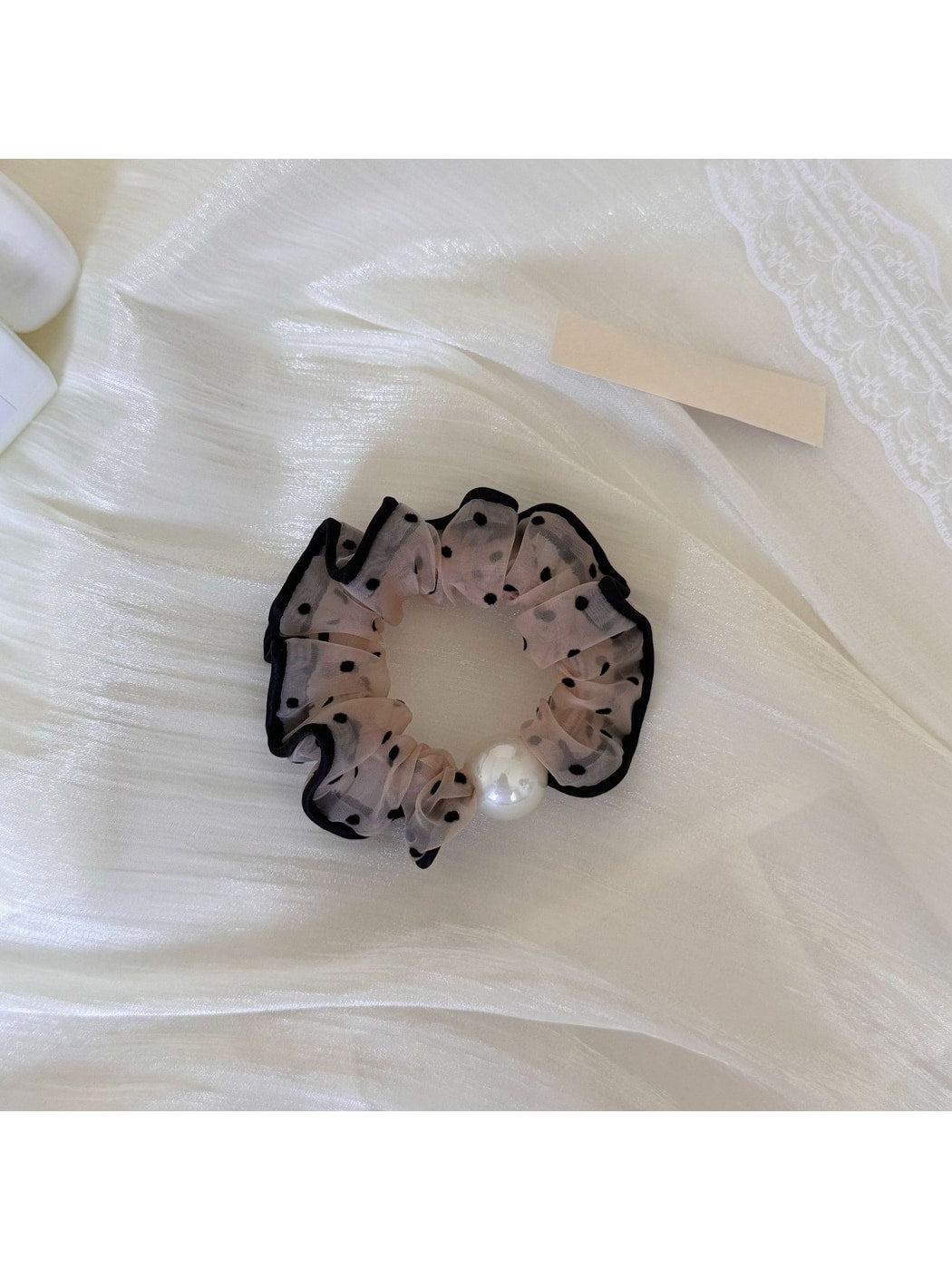 Gifty - Polka Dot Mesh Ruffle Polyester Scrunchie
