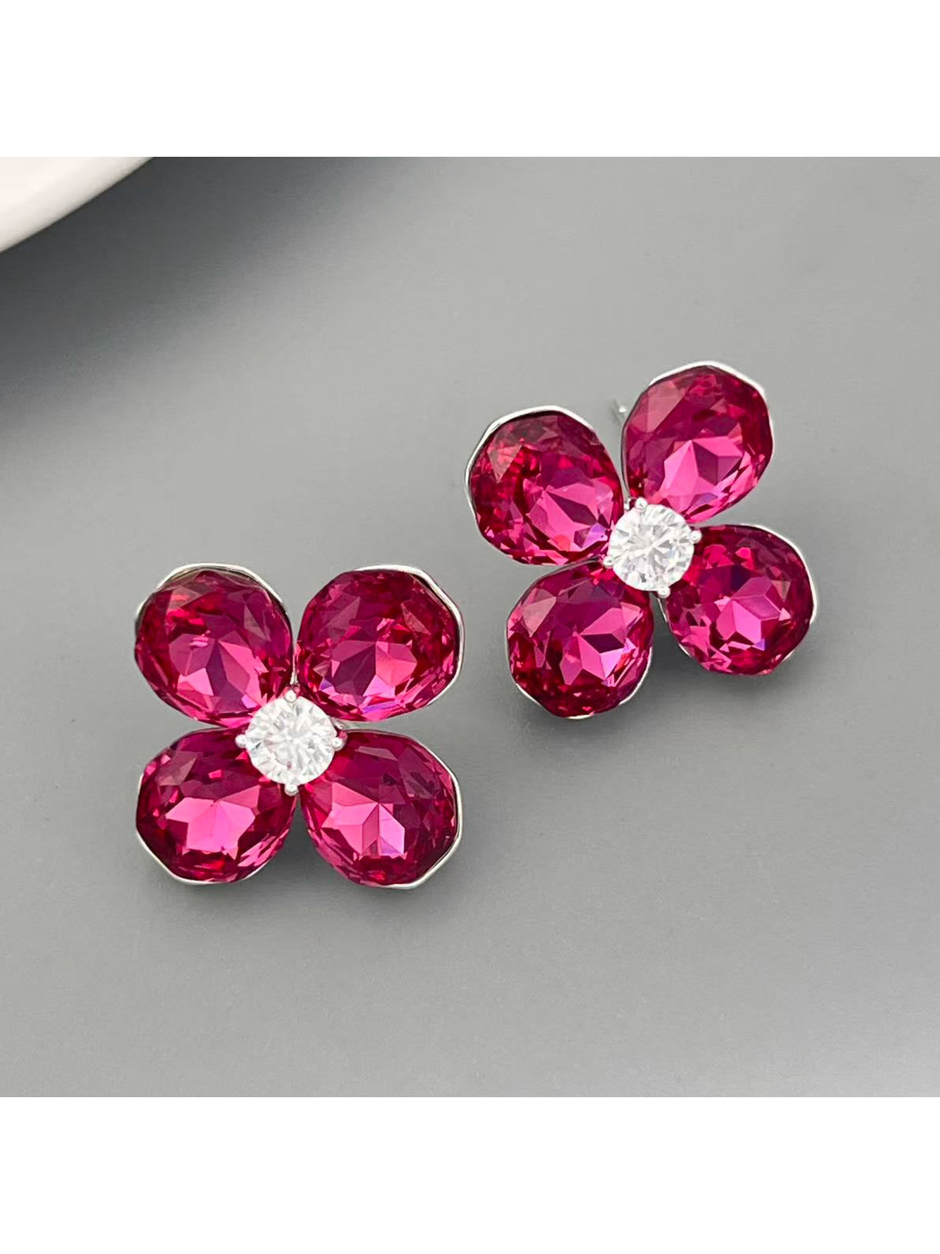 Earedge - Iridescent Four Petal Flower Stud Earrings