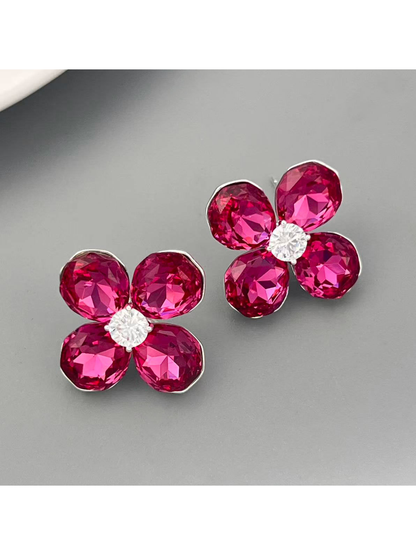 Earedge - Iridescent Four Petal Flower Stud Earrings