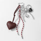 Keypus - Faux Leather Heart and Beaded Bow Charm Keychain