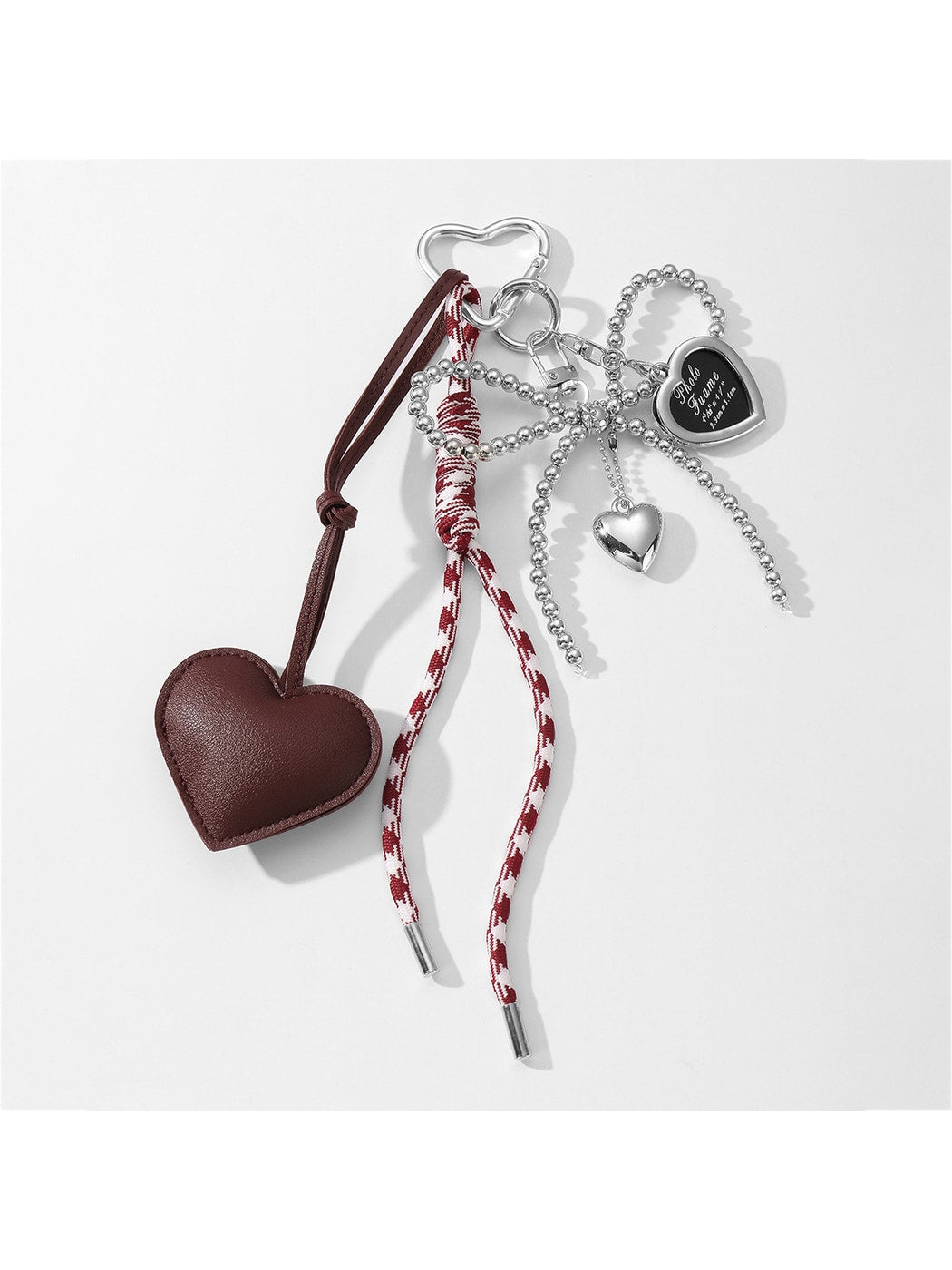 Keypus - Faux Leather Heart and Beaded Bow Charm Keychain