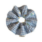 Blue plaid scrunchie displayed on a white background showing full shape