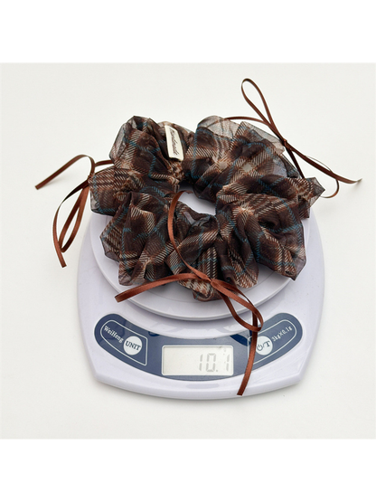 Gifty - Vintage Plaid Bow Ruffled Fabric Scrunchie