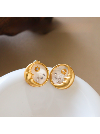Earedge - Geometric Moon Detail Alloy Earrings