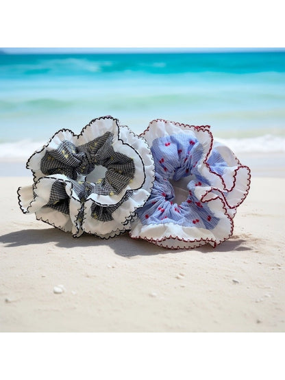 Gifty - Double-Layer Ruffled Gingham Scrunchie