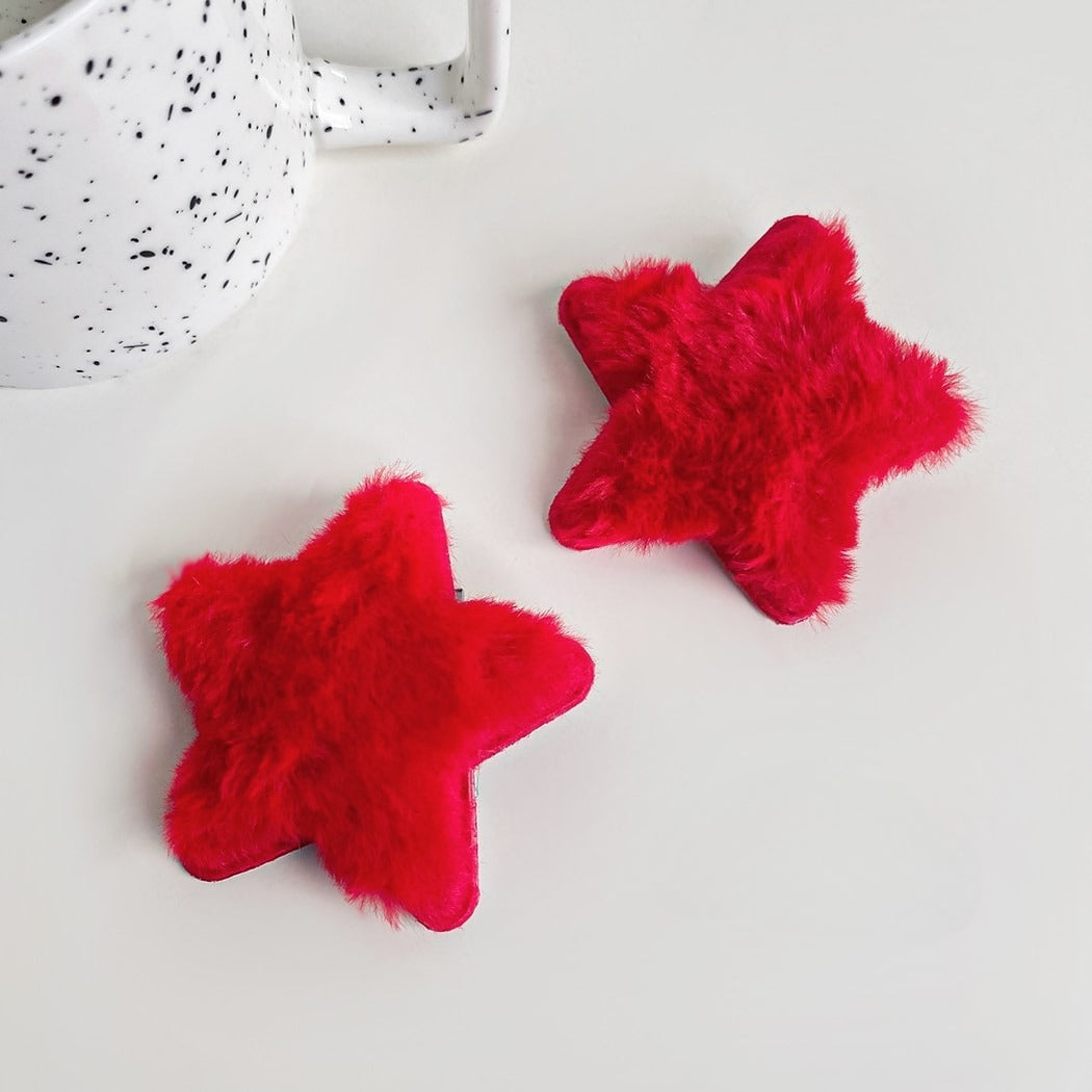 Beau - Soft Red Plush Star Shape Hair Clip Set