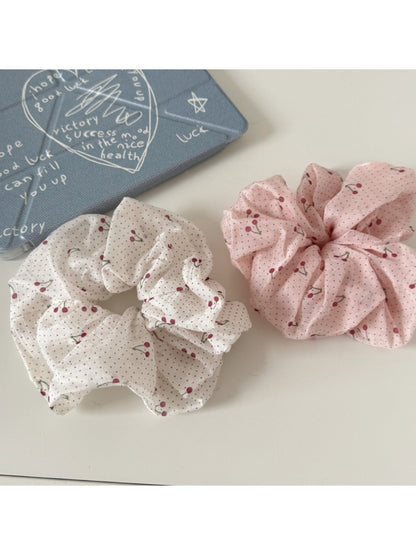 Gifty - Adorable Cherry Polka Dot Ruched Scrunchie