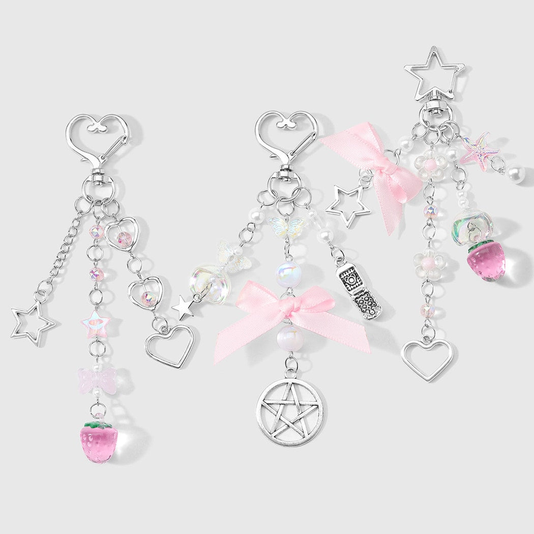 Keypus - Pink Bow Accent Beaded Keychain