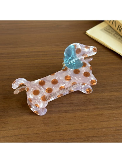 Beau - Polka Dot Dog Shape Acetate Claw Clip
