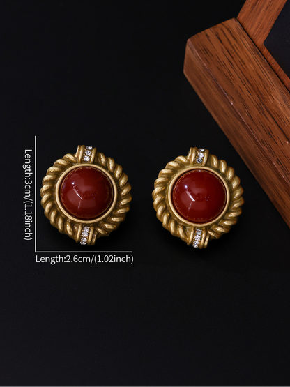 Earedge - Vintage Geometric Framed Round Stud Earrings