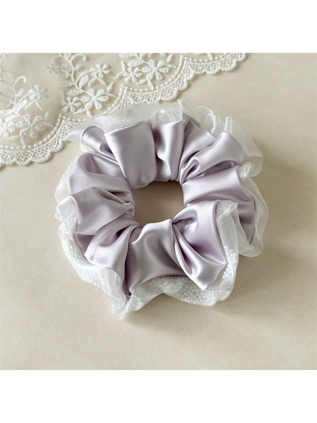 Gifty - Oversized Satin Mesh Edge Hair Scrunchie