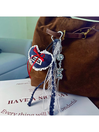 Keypus - Cartoon Lace Heart Bag Charm Keychain
