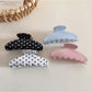 Beau Simple Polka Dot Acetate Hair Clip showing front view with white dots on translucent base