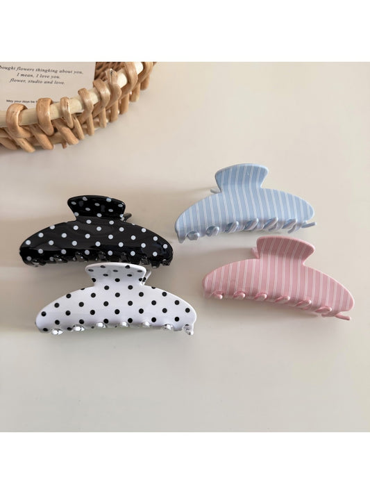 Beau Simple Polka Dot Acetate Hair Clip showing front view with white dots on translucent base