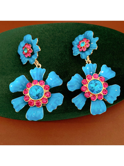 Earedge - Vintage Floral Rhinestone Dangle Earrings