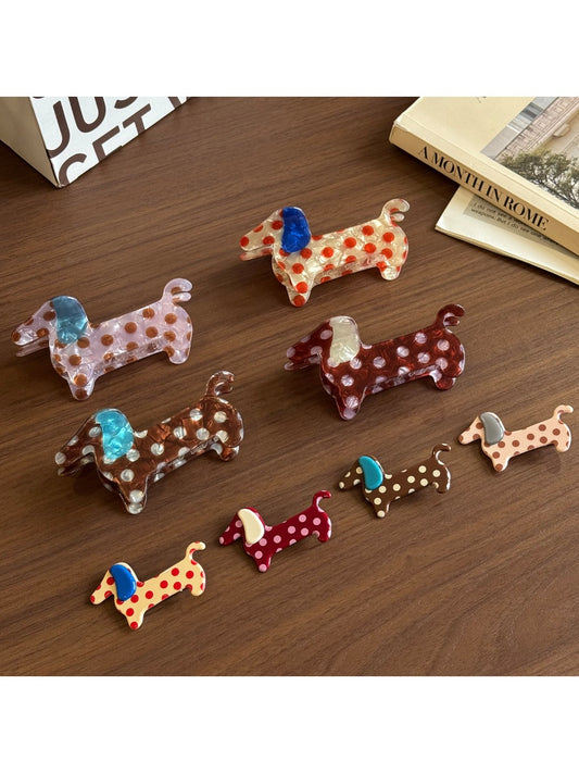 Beau - Polka Dot Dog Shape Acetate Claw Clip