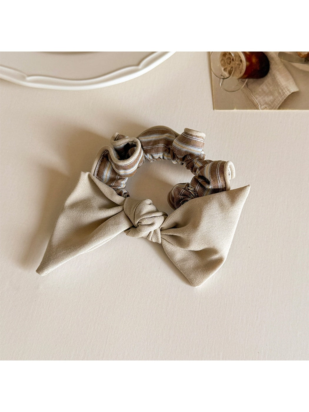Gifty - Striped Contrast Bow High Elastic Scrunchie