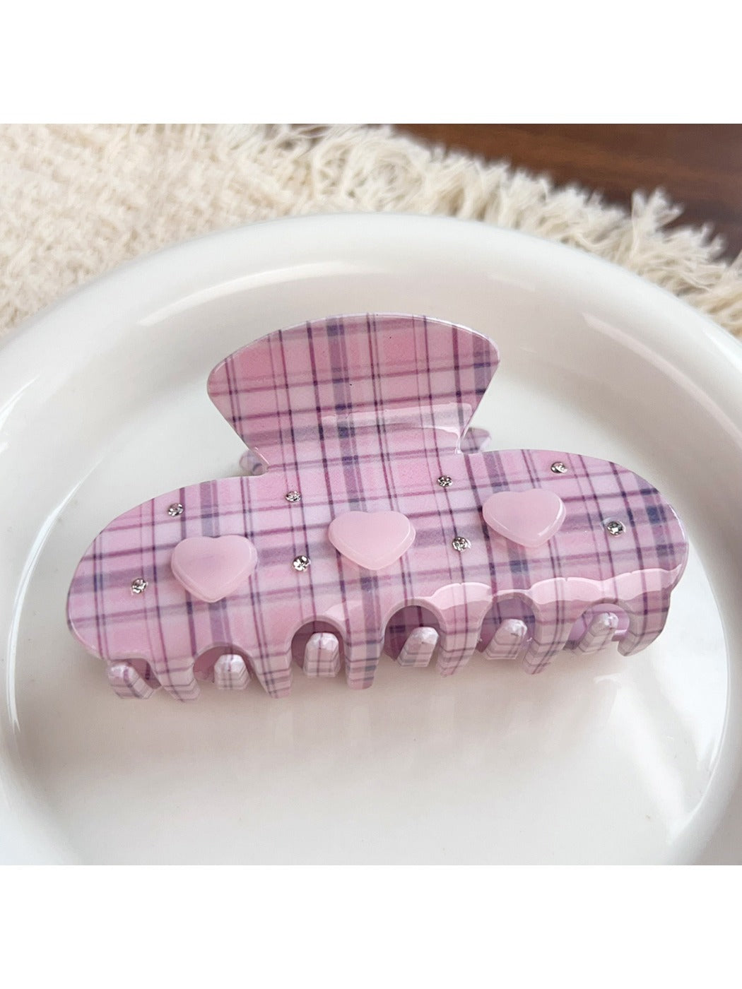 Beau - Cute PVC Plaid Heart Design Claw Clip