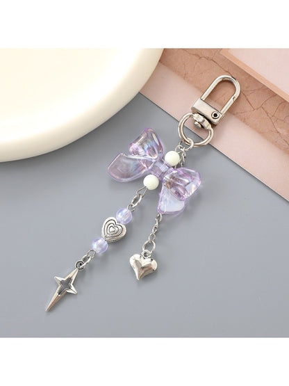 Keypus - Heart Shaped Star Pendant Bow Keychain