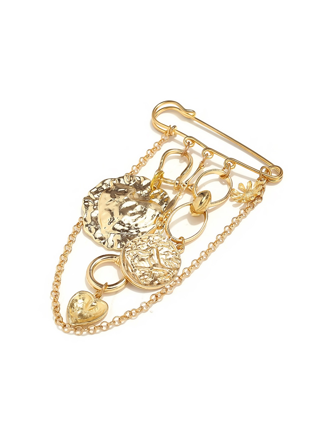 Brovia - Geometric Coin Heart Tassel Statement Brooch