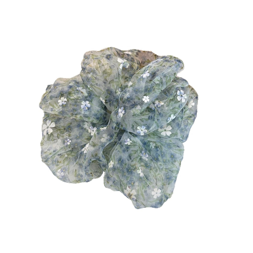 Gifty - Blue Green Floral Print Mesh Scrunchie