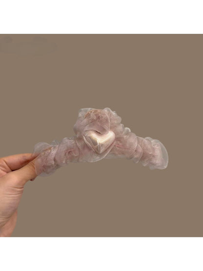 Beau - Sweet Heart Shape Mesh Ruffle Claw Clip
