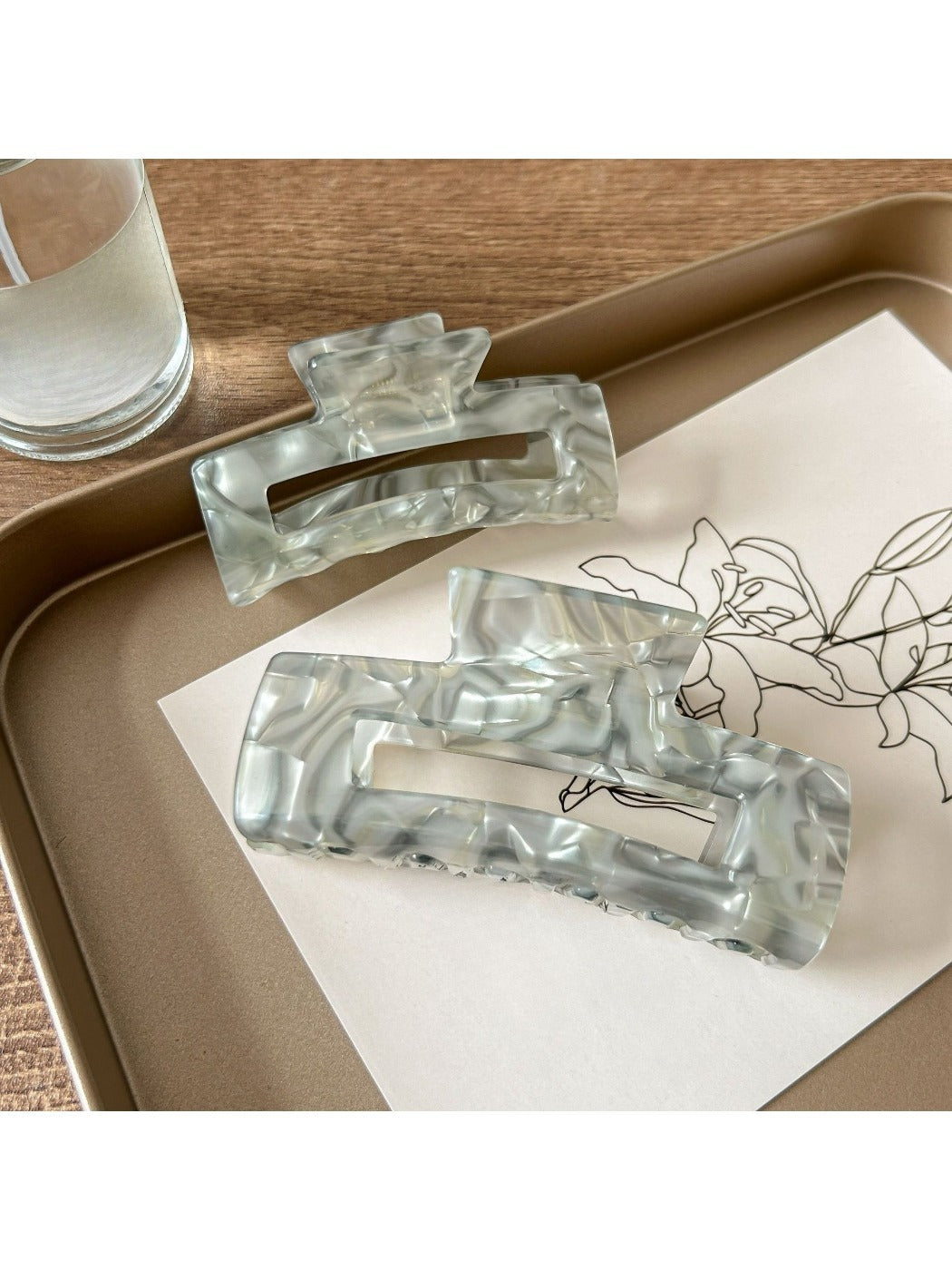 Beau - Silver Grey Square Hair Claw Clip