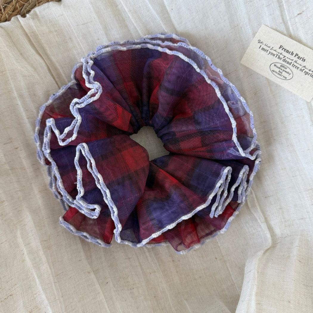 Gifty - Pleated Check Polyester Fabric Scrunchie