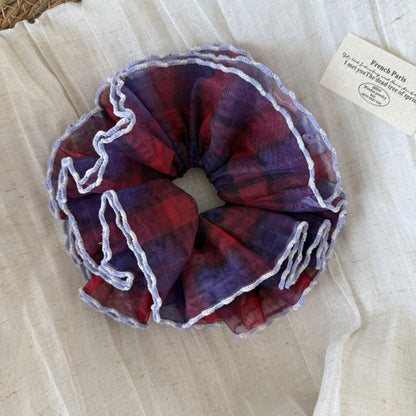 Gifty - Pleated Check Polyester Fabric Scrunchie